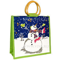 AR030 Новогодняя сумка из джута Снеговик